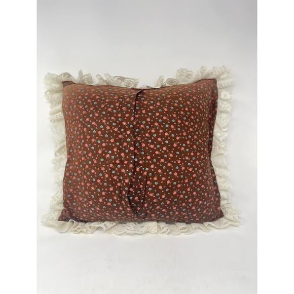 Brown Rust Cream Floral Cross-Stitched Pillow Lace Trim - Picture 4 of 5